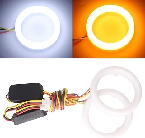 Qasim 1-Pair 70MM White+Amber Switchback 84SMD 4014 LED Car Angel Eyes Halo R...