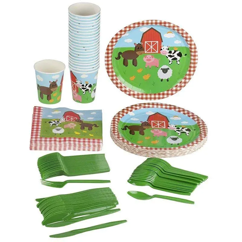 Barnyard Birthday Party Supplies, Paper Plates, Napkins, Cups, Cutlery (24 Guests ...