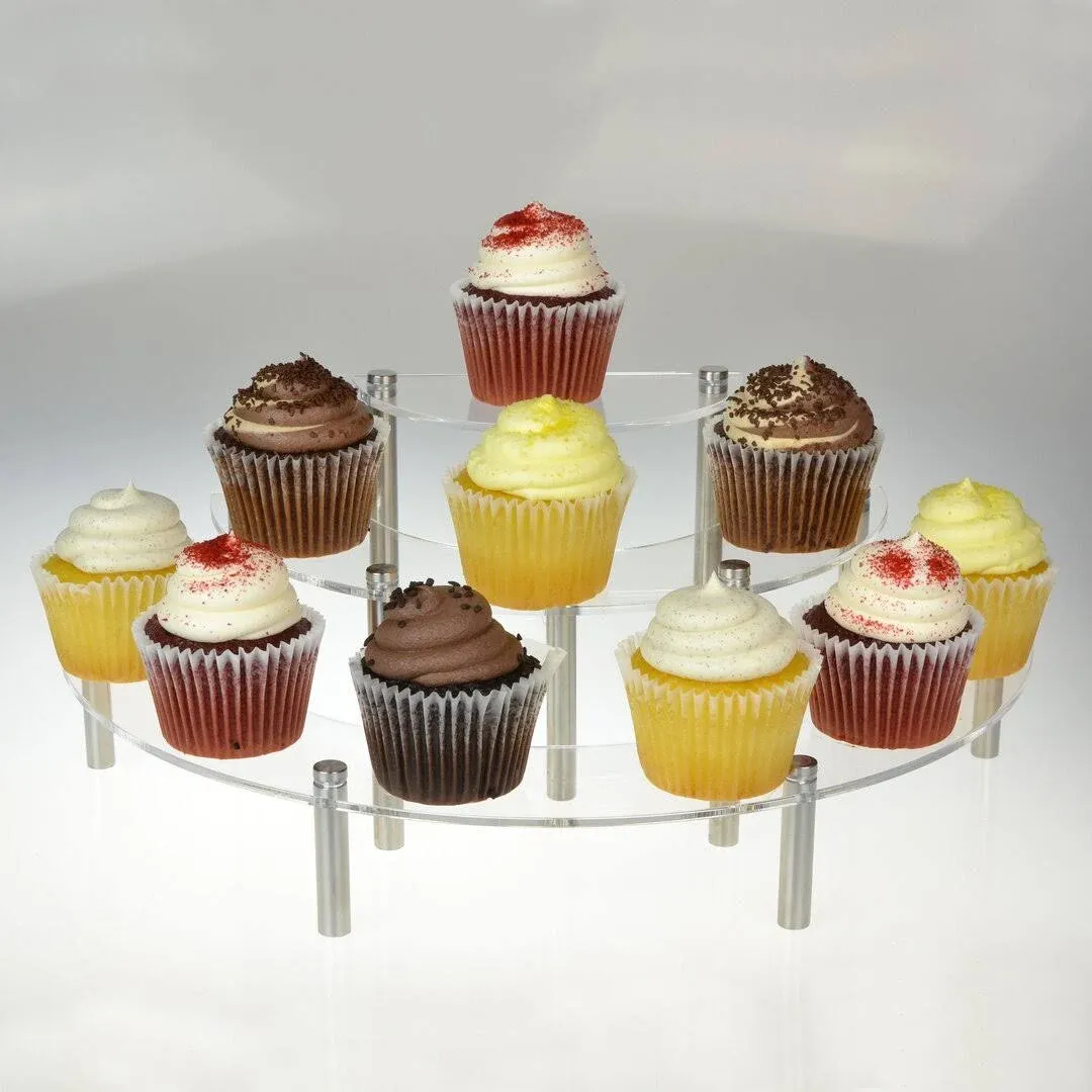 MyGift Premium Clear Acrylic 3 Tier Dessert and Cupcake Stands with Silver Metal Legs and Semicircle Design, Tabletop Display Riser Rack, 3-Piece Set