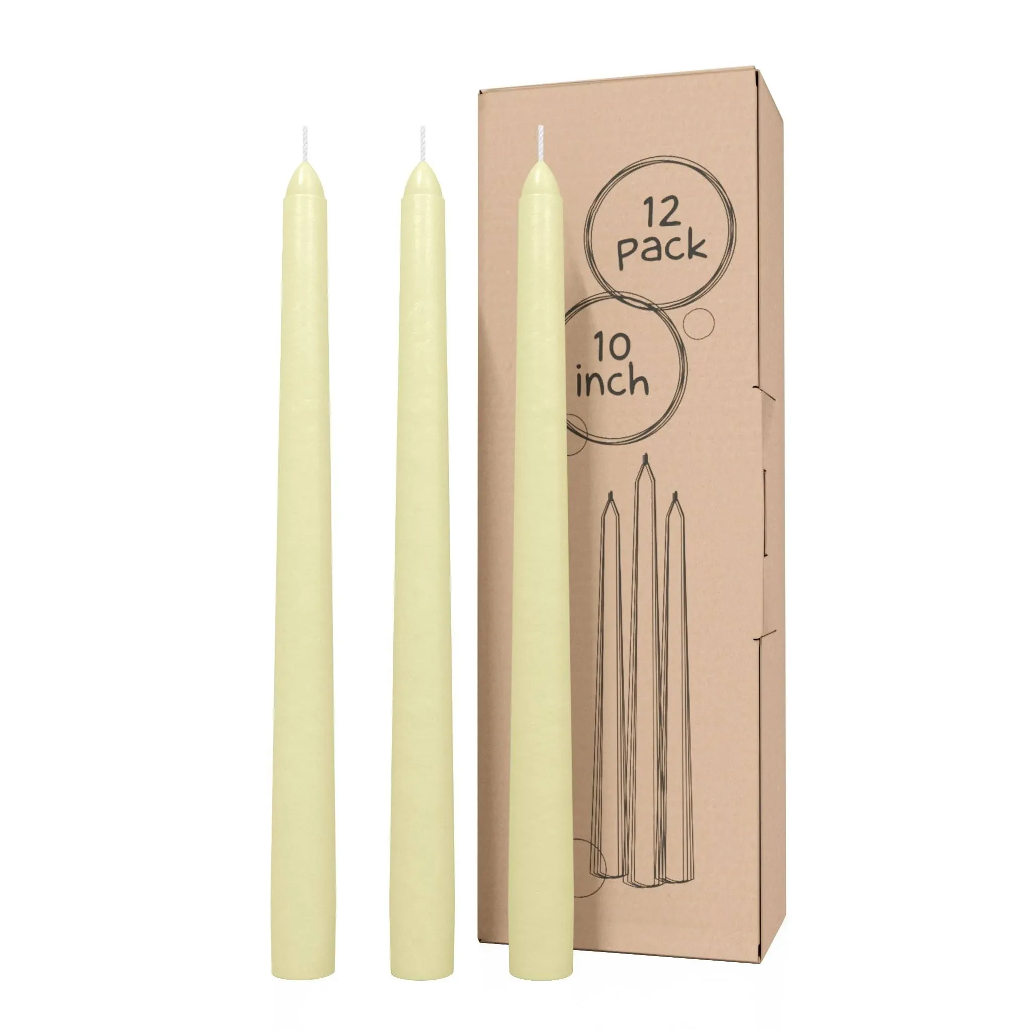 CANDWAX 10 inch Taper Candles Set of 12 - Dripless Taper Candles Ivory and Unscented Candlesticks - Perfect As Dinner Candles and Household Candles