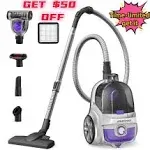 Aspiron Canister Vacuum Cleaner, 1200W 3.6qt Bagless Vacuum, Turbo Brush, Double HEPA Filter, New