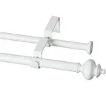 Round Urn Adjustable Double Curtain Rod Set, 5/8", White, 84"-120"