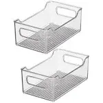 mDesign Modern Plastic Open Front Dip Storage Organizer Bin Basket with Built-In Handles for Kitchen Organizing, Fridge Shelf, Cubby, Cabinet, or Pantry Organization, Ligne Collection - 2 Pack - Clear