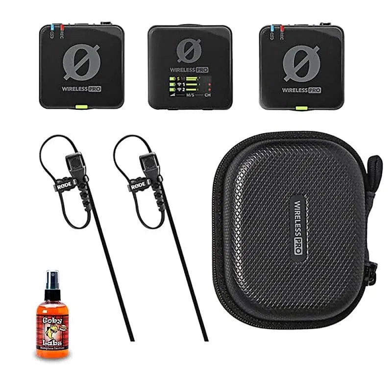 Rode Wireless Pro 2-Person Clip-On Wireless Microphone System/Recorder with Lavaliers (2.4 GHz) Bundle with Goby Labs GLS-104 Microphone Sanitizer