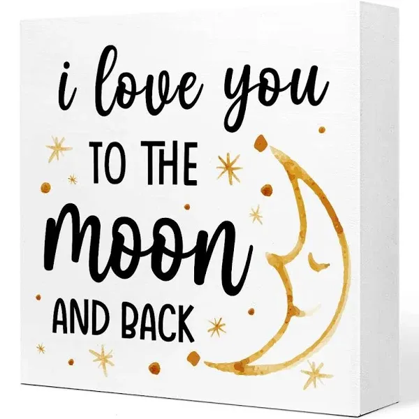 I Love You to the Moon and Back Wooden Sign Desk DecorModern Love Heart Wood ...