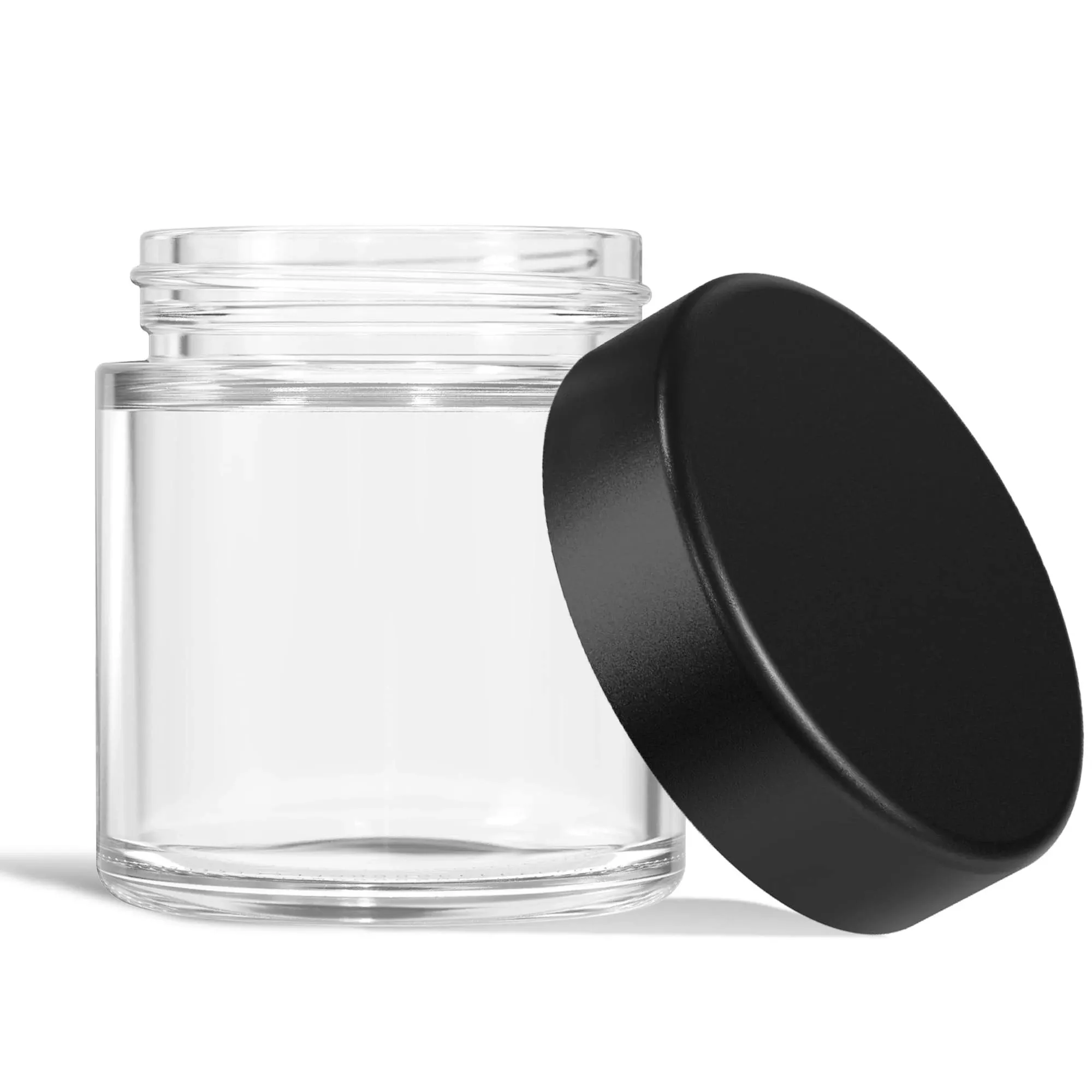 (50 Pack) 3oz Thick Glass Jars with Black Child Resistant Lids - Airtight Storage Containers for Herbs, Spices, Cosmetic, Medicine & More