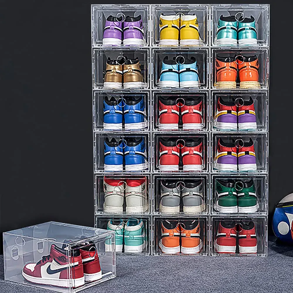 18 Pack Clear Shoe Organizer Stackable Shoe Box Foldable Storage Bins Shoe Container Box Large Size Bins