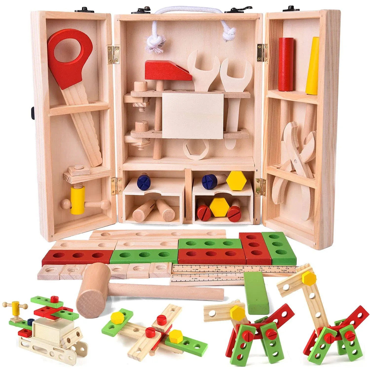 Montessori-inspired 43 PCs Wooden Toy Tool Box Set for Kids