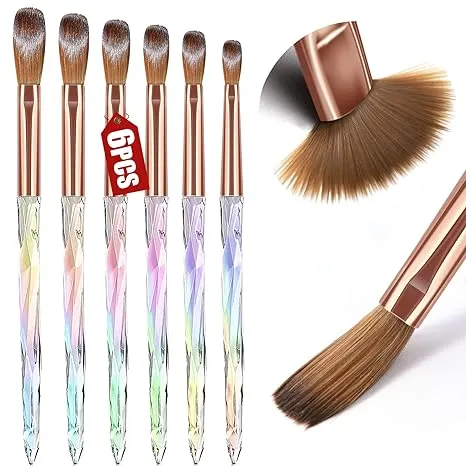 SAVILAND Kolinsky Acrylic Nail Brush Set: 6PCS Professional Acrylic Nail Brushes for Acrylic Application Acrylic Powder Nail Art Extension 3D Nail Carving Manicure Tool Home DIY Size 4/6/8/10/12/14/16