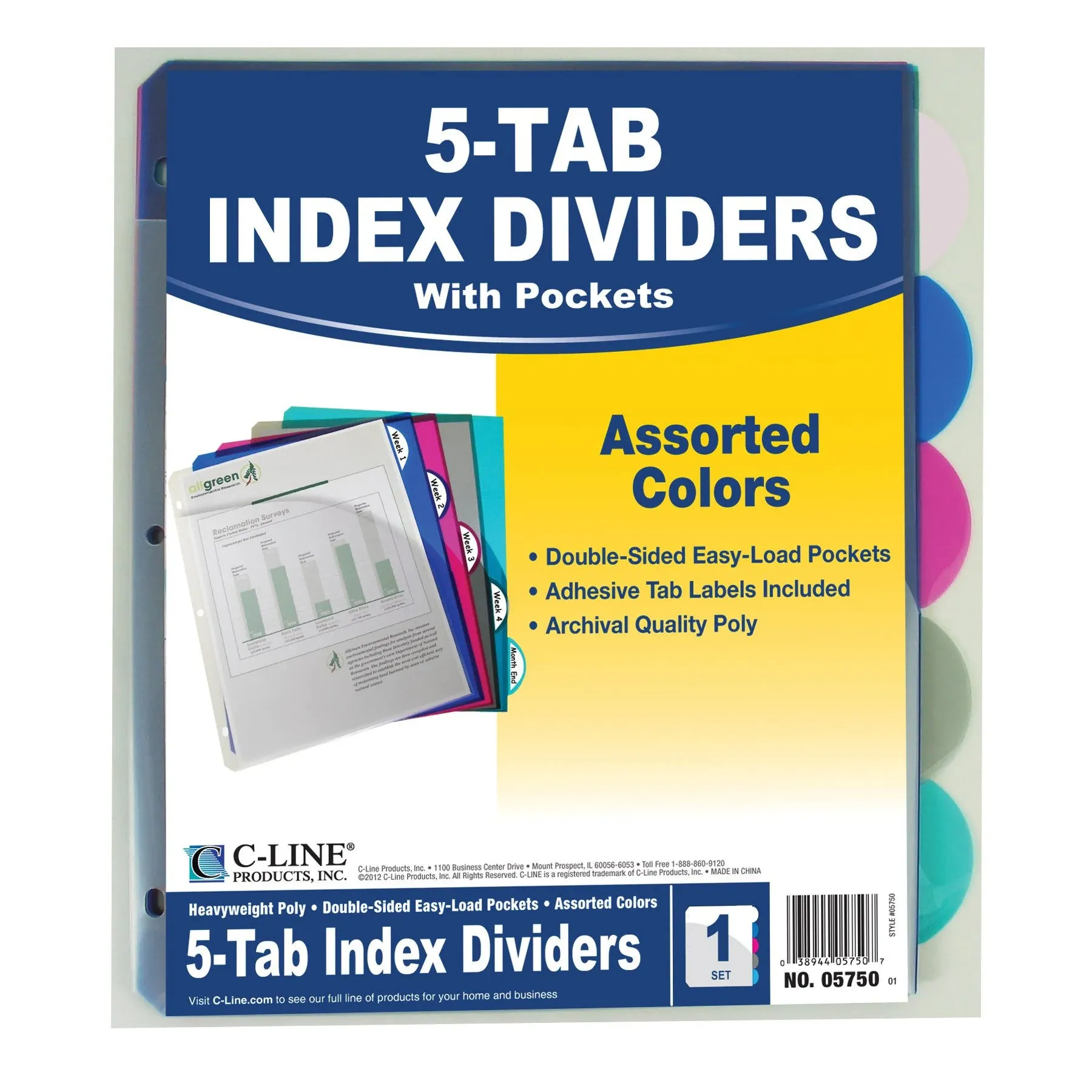 C-Line 5-Tab Poly Binder Index Dividers