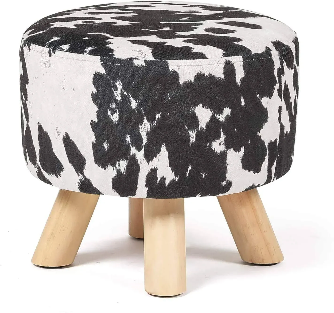 Homebeez Small Round Ottoman Foot Stool Rest with Non-Skid 11.2&#034;, Black Cow 