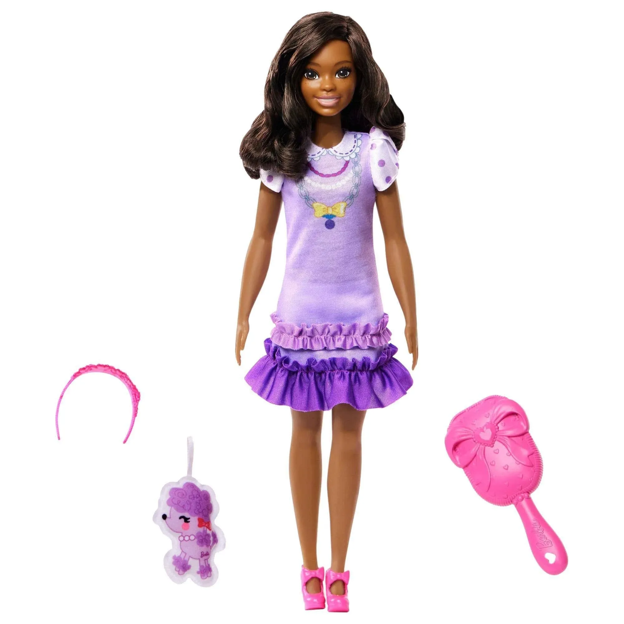 My First Barbie Doll for Preschoolers, 'Brooklyn' Brunette Posable Doll with Puppy and Accessories