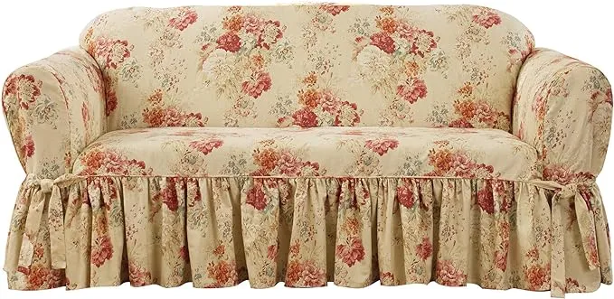 Waverly Ballad Bouquet 1 Piece Loveseat Slipcover in Blush