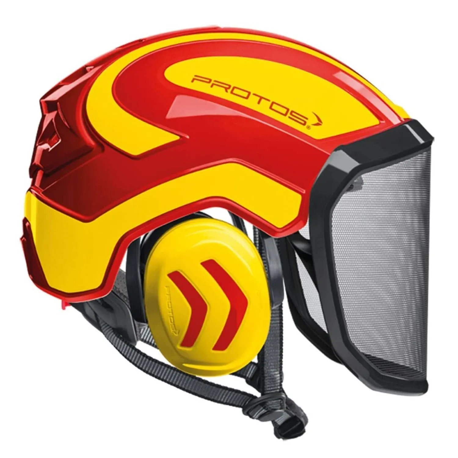 Protos Integral Arborist Helmet - Red & Yellow