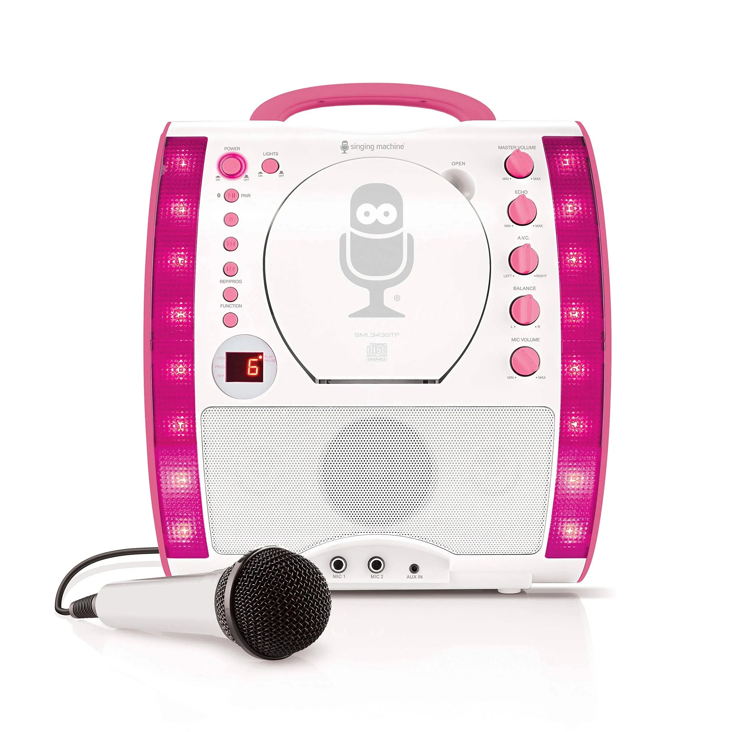 Singing Machine Bluetooth Karaoke System Classic Series White/ Pink - New