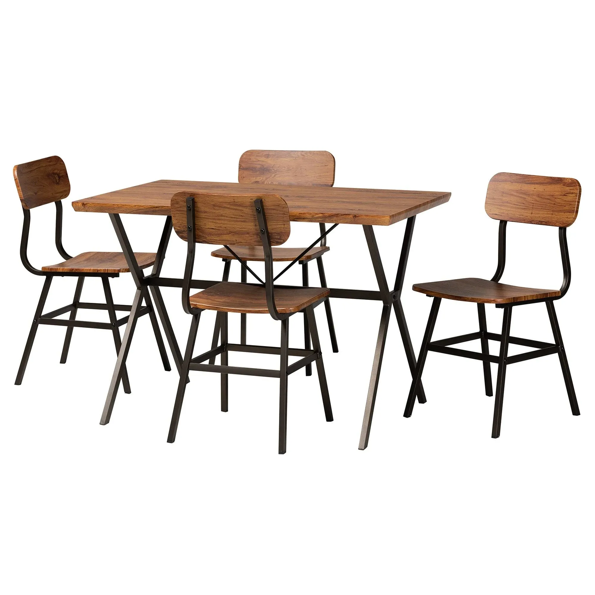 Baxton Studio Irwin Walnut Brown Wood and Black Metal 5-Piece Dining Set