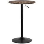 Monibloom 23.5" Round Cocktail Bar Table with Metal Base, Rotatable Tall Bistro Pub Table with Adjustable Height Brown Marble Texture Top Counter Bar