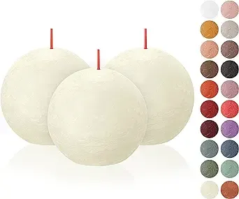 BOLSIUS 3 Pack Ivory Rustic Ball Pillar Candles - 3 Inch - Premium European Quality - Includes Natural Plant-Based Wax - Unscented 25 Hour Party Décor and Wedding Candles