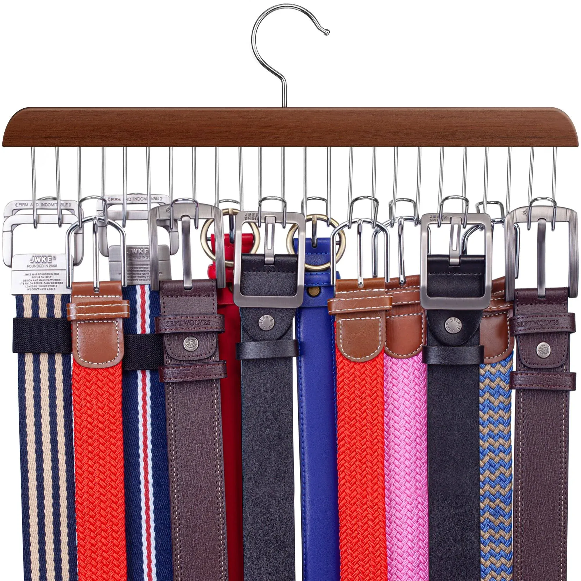 Belt Hanger (Wooden, Cherry Maple, 12 Hooks), Closet Organizer for Ties,      