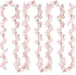 Sggvecsy Cherry Blossom Garland Artificial Cherry Flower Vines 4 Pack Hanging Silk Flowers Garland for Home Wedding Garden Party Arch Office Decor (Pink)