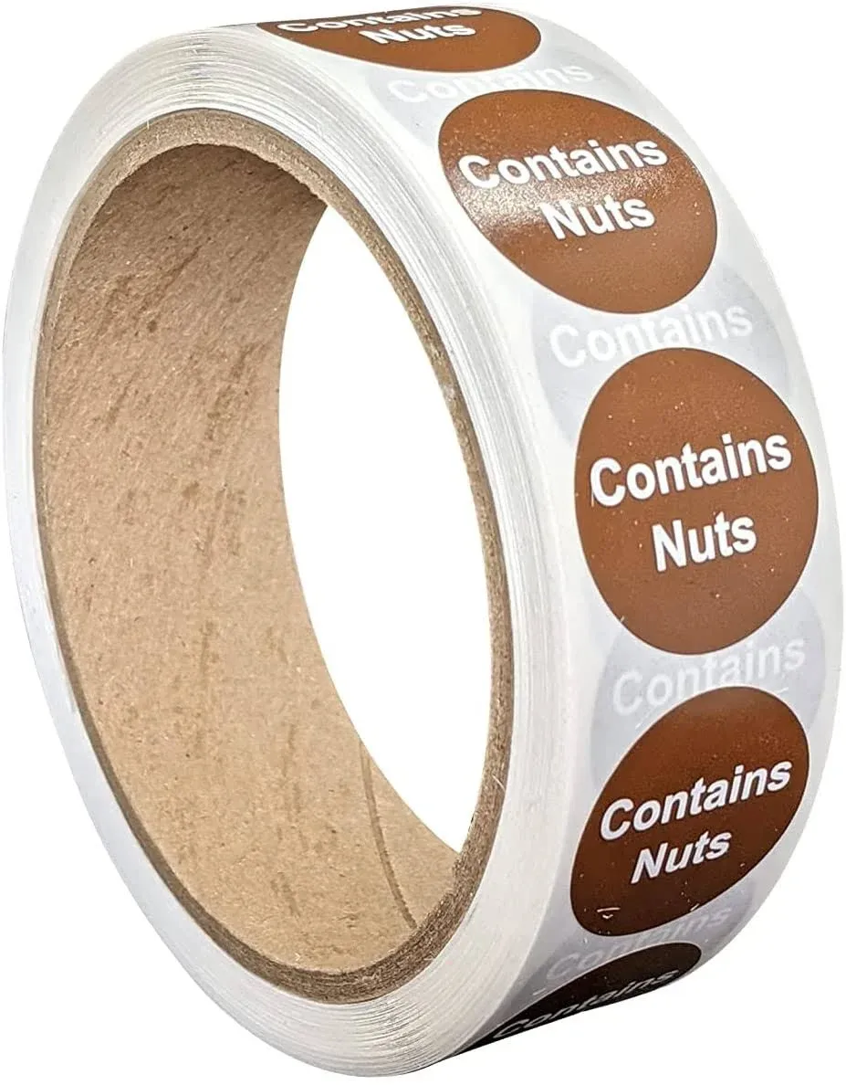 Contains Nuts Food Allergen Labeling Stickers, 1 Inch Round [500 Labels per Roll]