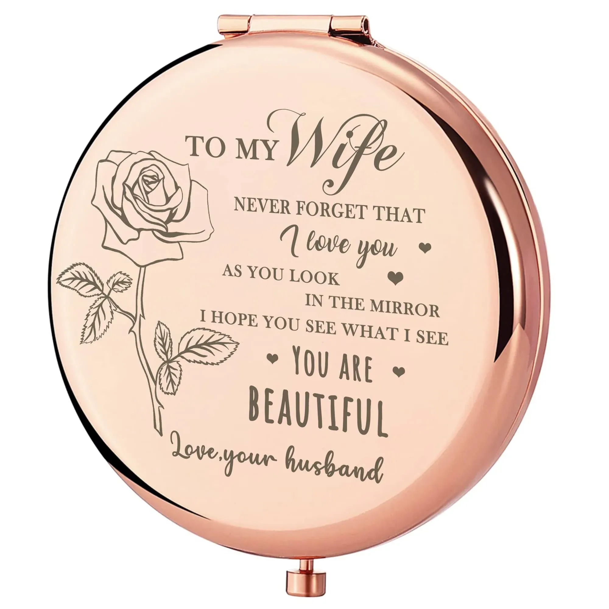 GAOLZIUY Gifts for Wife - Beautiful Wife Gift Rose Gold Compact Mirror, Birthday Gifts for Women, Wedding Anniversary, Valentines Day, Mothers Day