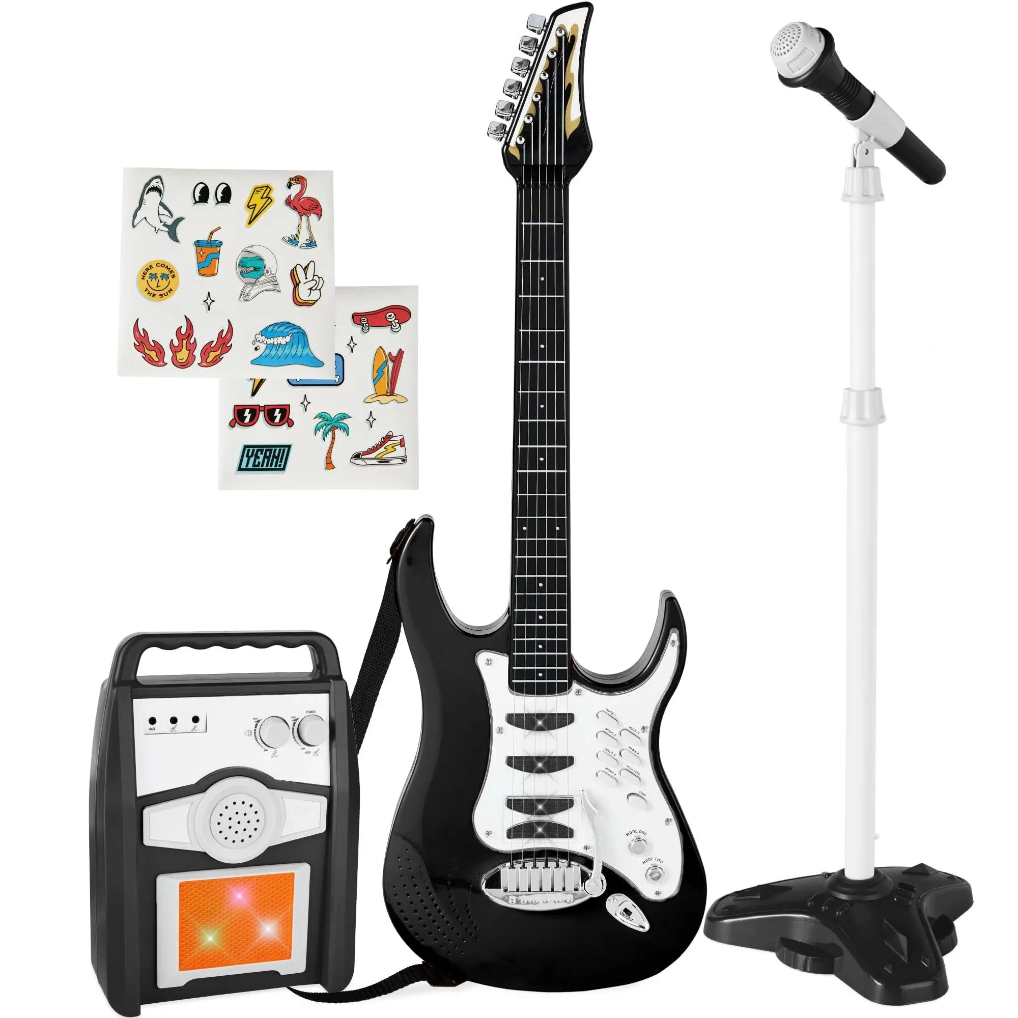 Best Choice Products Kids Electric Musical Guitar Toy Play Set w/ 6 Demo Songs, Whammy Bar, Microphone, Amp, Aux - Black