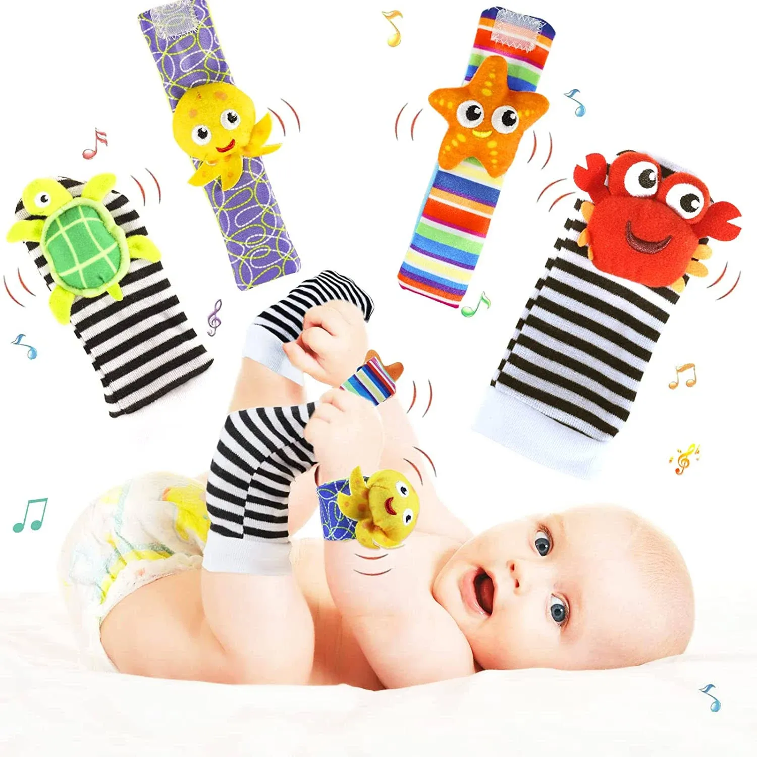 Foot Finders & Wrist Rattles for Infants Developmental Texture Toys for Babies ...