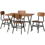 Baxton Studio Irwin Modern Industrial Walnut Brown Finished Wood and Black Metal 5-Piece Dining Set