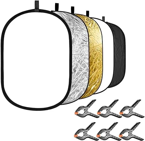 Neewer 5-in-1 Photography Light Reflector with 6-Pack Backdrop Clamps Kit