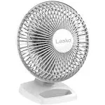 Lasko Personal Table Fan with Storage Tray, 2 Quiet Speeds, Tilt-Back Fan Head for Home Office, Bedroom, 6", White, 2002W