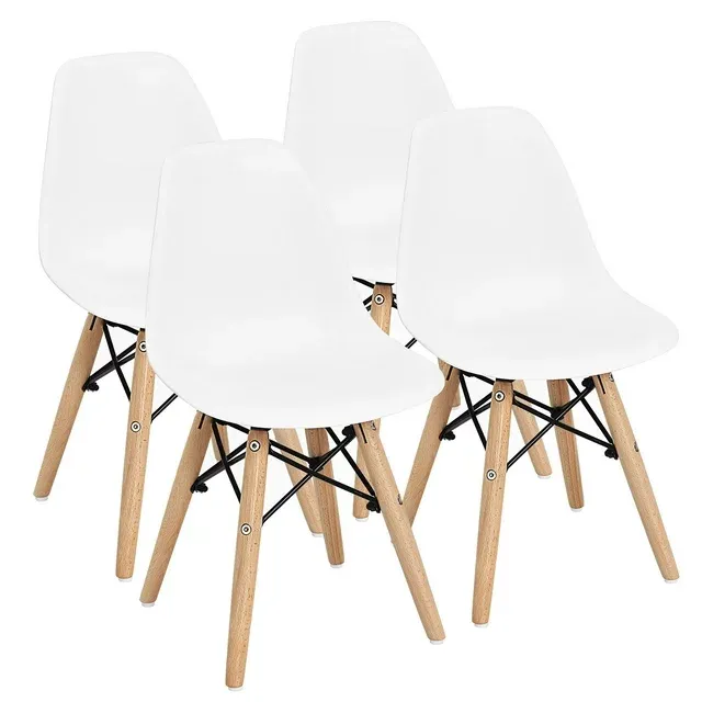 Costway 4 Pcs Kids Chair Set Mid-Century Modern Style Dining Chairs w/ Wood Legs White