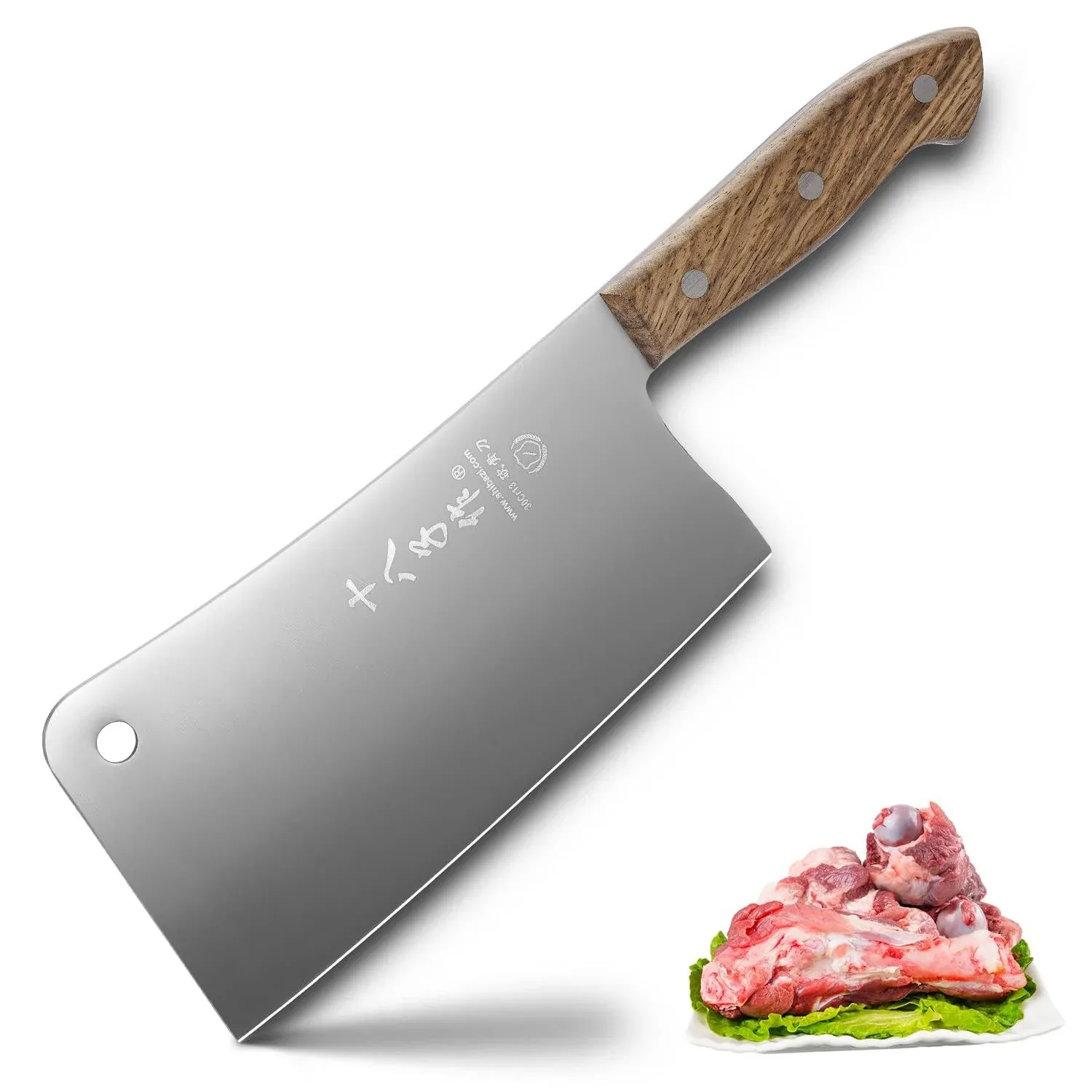 SHI BA ZI ZUO Meat Cleaver 7 Inch Heavy Duty Bone Cleaver Butcher Knife Full Tang Handle with Heft Stainless Steel Cleaver knife