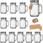 Mason Jar with Lid and Straw, Mason Jar Cups,Mason Jar Drinking Glasses,16 oz Mason Jars with Handle,Mason Jar Glasses Set of 12