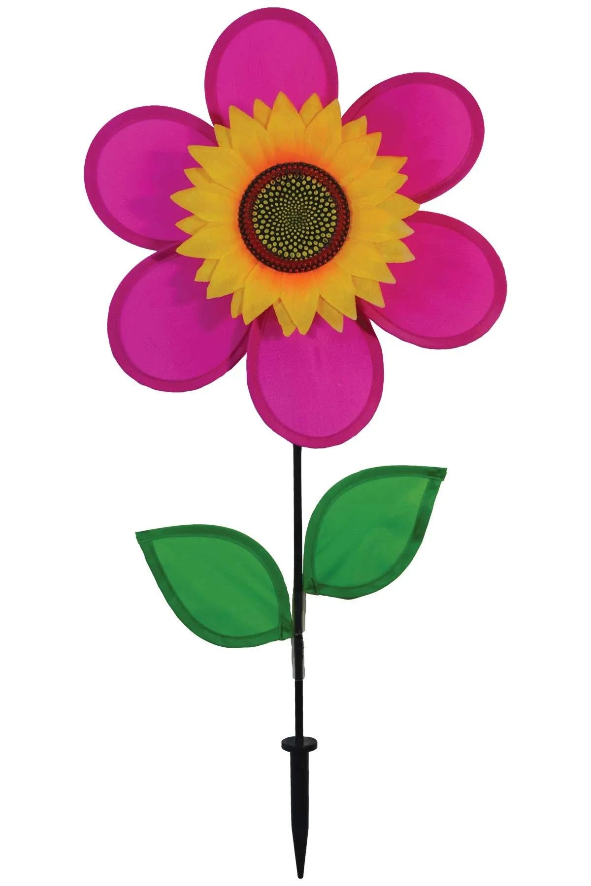 in The Breeze 12 in. Pink Sunflower Spinner with Leaves