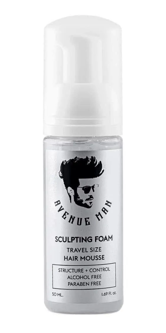 Avenue Man Sculpting Foam for Men Travel Size (1.69 oz) Firm Hold Volumizing Hair Mousse with Herbal Extracts Stylin