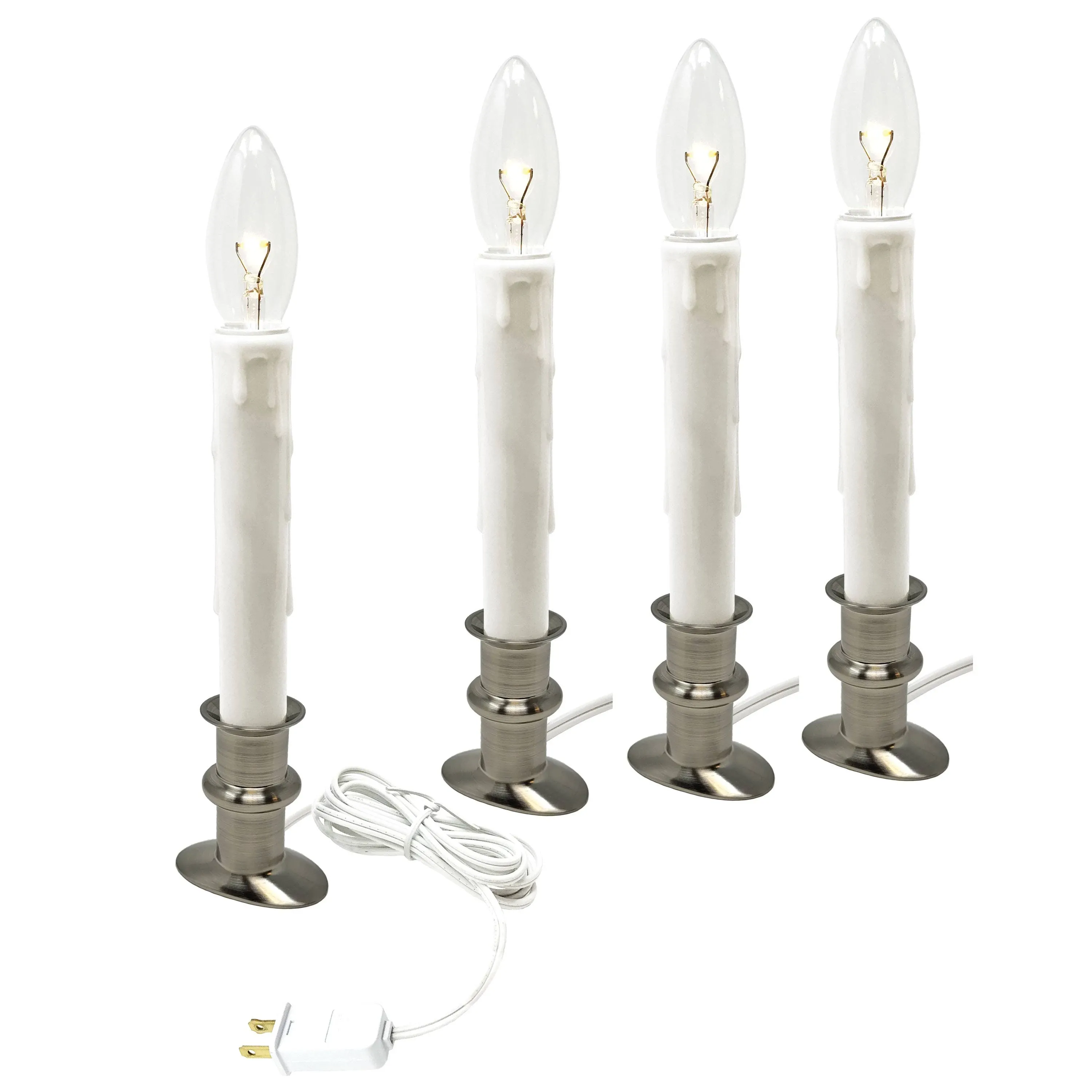 Electric LED Window Candle with Clear Bulb, Metal Slimline Base (VT-9133, Pack of 4)