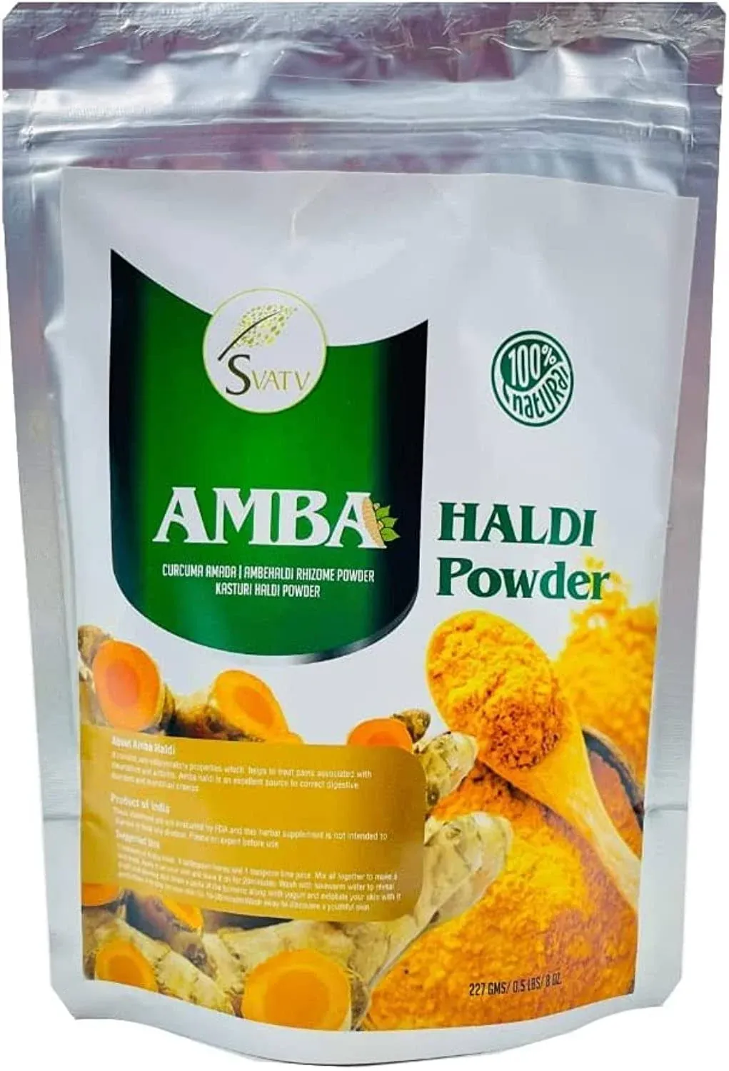 SVATV Natural Wild Turmeric Powder | Amba Haldi | Kasturi Manjal | Curcuma Aromatica | For Glowing Skin- Size -227 Gram, Half Pound, 8 Ounce