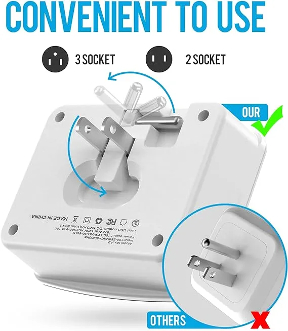 2 PC Cruise Power Strip Foldable Non Surge Protector with USB C Outlets 3.4A Total, Multi Plug Wall Socket, Cruise Essentials Accessories Must-Haves for Travel Ship, Home, Japan Applicable