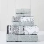 Modern Threads 6 Piece Yarn Dyed Jacquard/Solid Towel Set, Ophelia, Dark Sage.