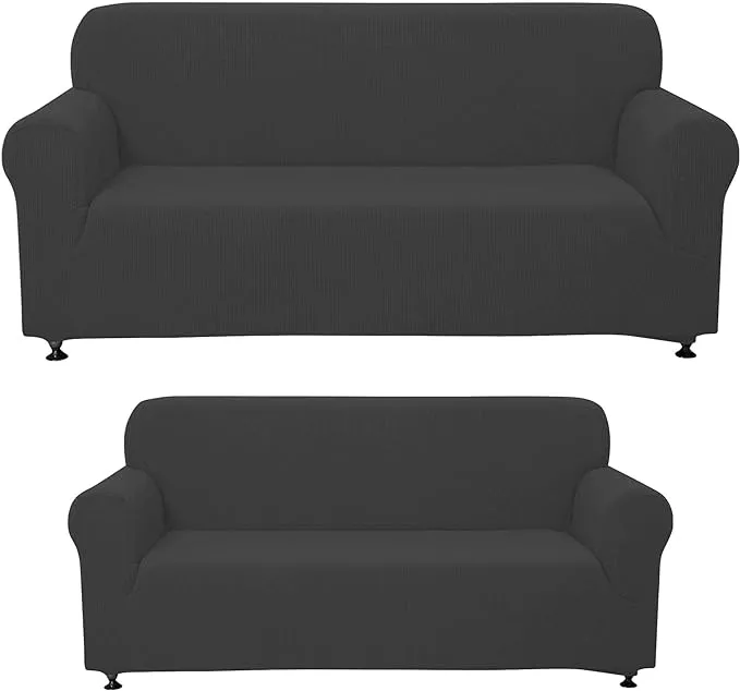 Sapphire Home 3-Piece Couch Cover Set, Sofa, Loveseat, and Arm Chair Slipcovers, Form fit Stretch, Wrinkle Free, Furniture Protector, Sofa Covers for Living Room, Polyester Spandex (Dark Gray)