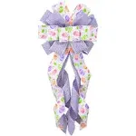 Long Easter Wreath Bows, White Purple Easter Eggs Pattern Spots Burlap Bows for Wreaths - Large Easter Burlap Tree Topper Bows for Holiday Front Door Wreath Decorations Indoor Outdoor