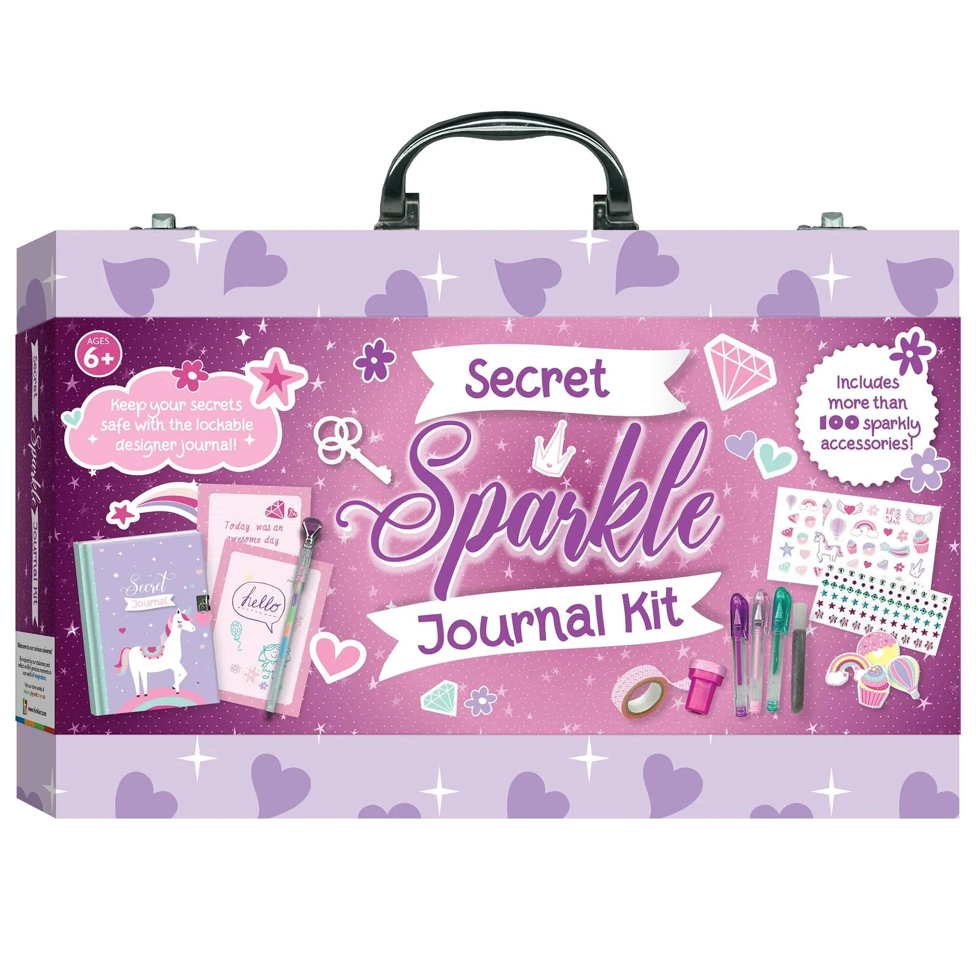 Hinkler Kaleidoscope: Secret Sparkle Journal Kit - Kids Deluxe Carry Case, Includes Padlock & Keys to Secure Journal, Stationary Gems & Stickers, Ages 6+