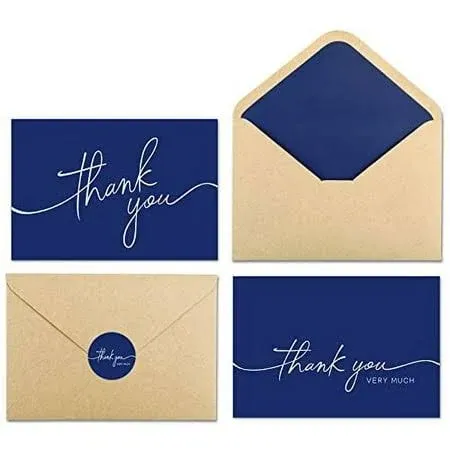 30 Pack Thank You Cards with Envelopes, Navy Blue Thank You Cards, 4" x 6" Classy Thank You Card for Business, Baby Shower, Wedding, Small Business, Graduation, Bridal Shower