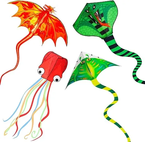 Crogift 4 Pack Kites Large Fire Dragon Kite