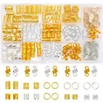 Vbeker 262Pcs Hair Jewelry for Braids, Gold and Silver Hair Braids Dreadlock, Adjustable Gold Hair Coils Rings, Hair Braiding Cuffs Charms Hair