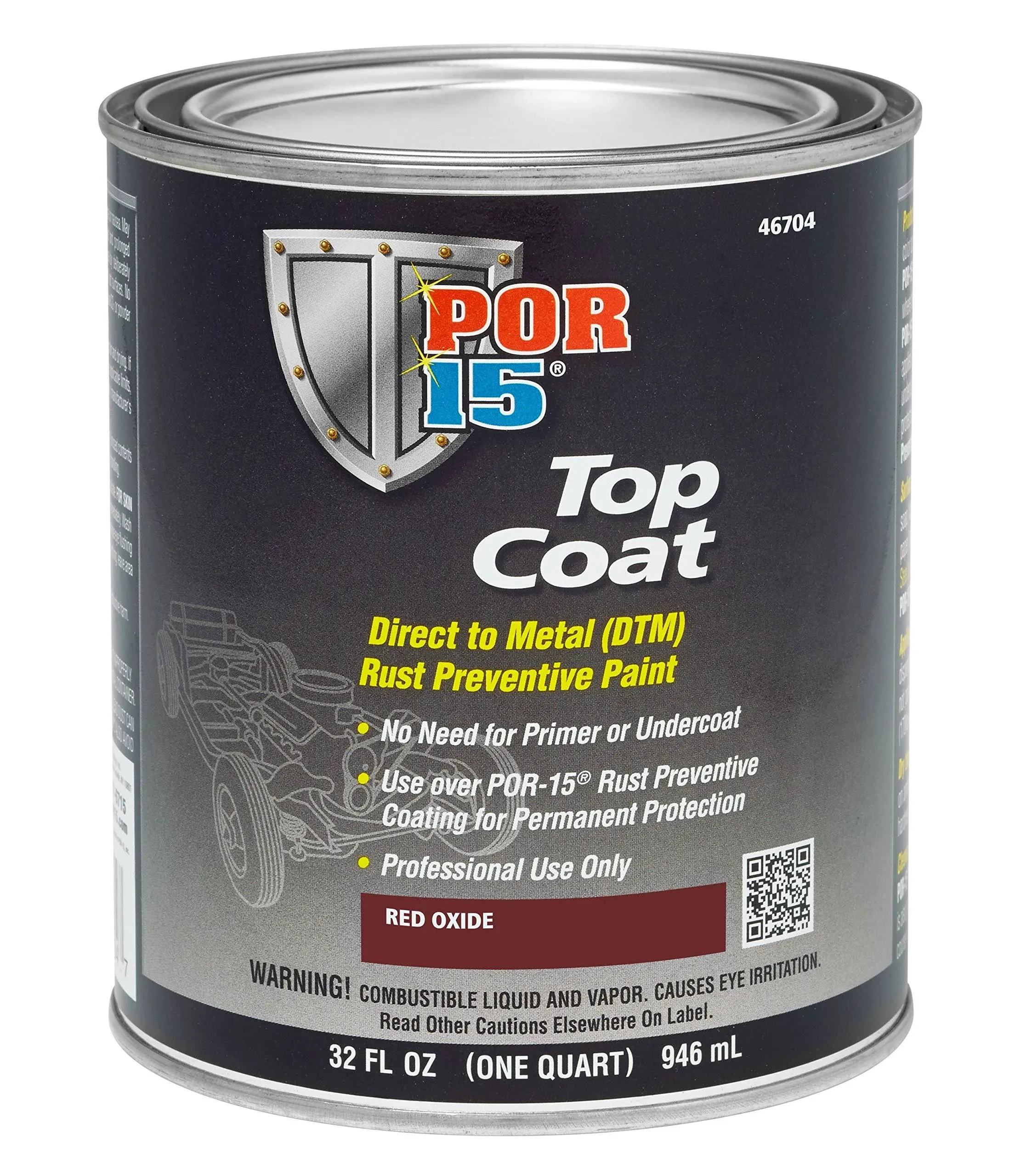 POR-15 Top Coat Paint, Direct to Metal Paint, Long-term Sheen and Color Retention, 32 Fluid Ounces, Red Oxide