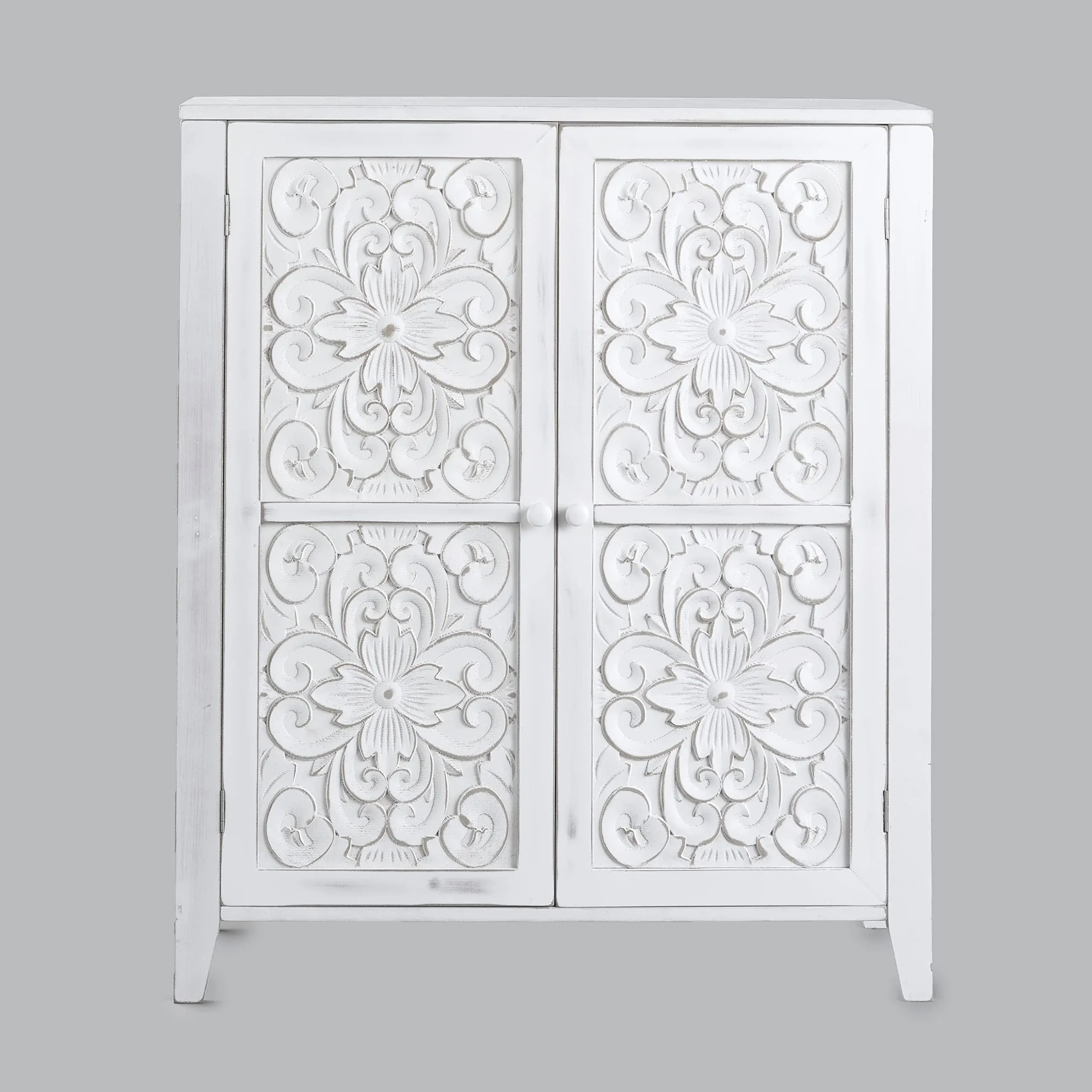 Lakeside Carved Design Storage Cabinets - White