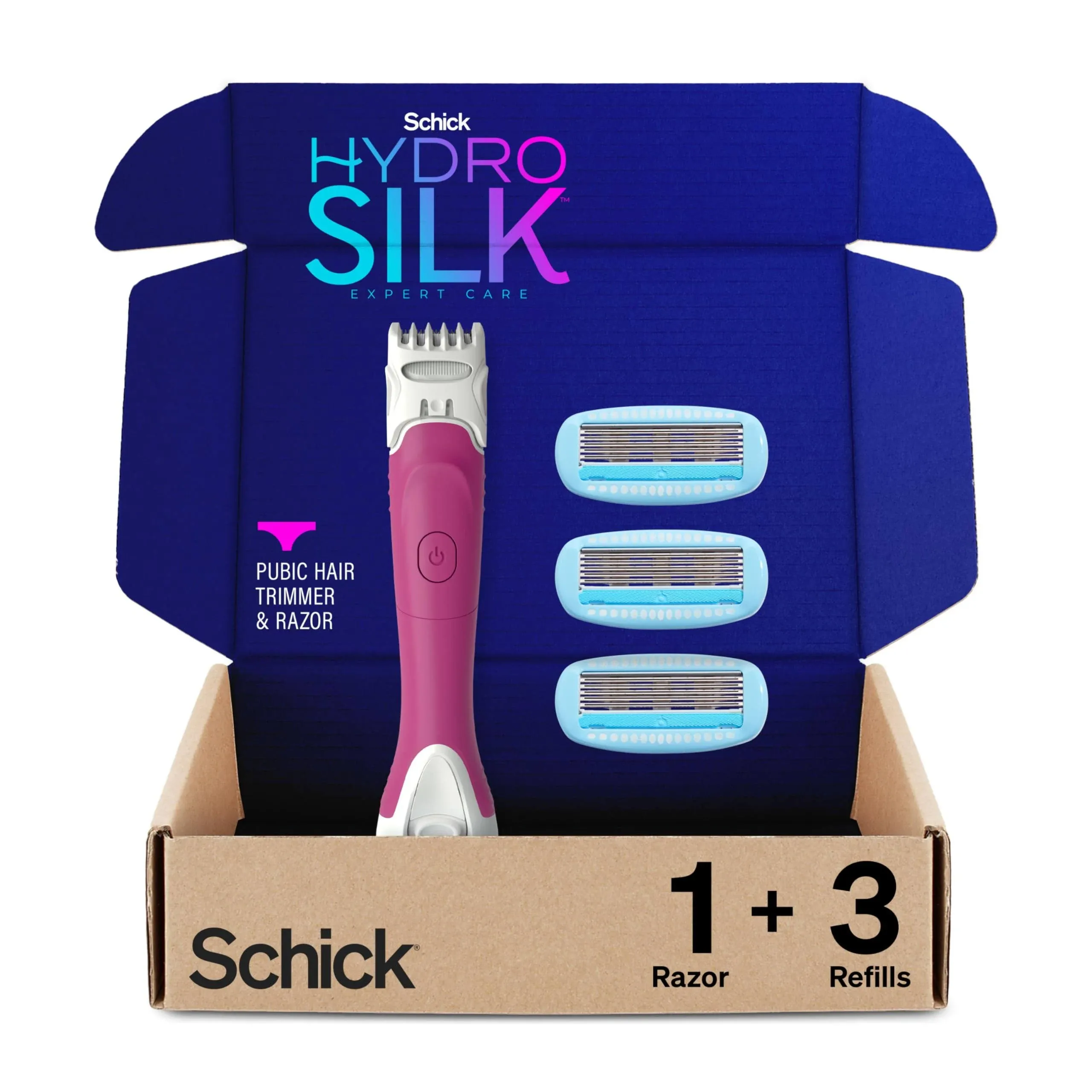 Schick Hydro Silk TrimStyle Waterproof Bikini Trimmer & 5 Blade Razor Handle Plus 1 Razor Cartridge Refill, 1 AAA Battery Included