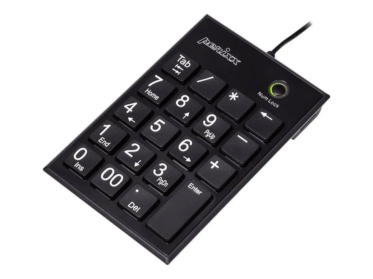 Perixx PPD-202 Wired 19 Keys Slim Numeric Keypad, Big Print Font, Silent Notebook Scissor Key Number Keypad with Tab Key and Num Lock, Black